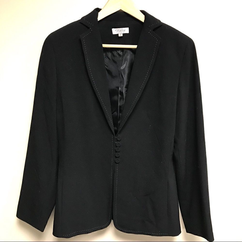 Dalia Black blazer with unique trim and buttons size 6